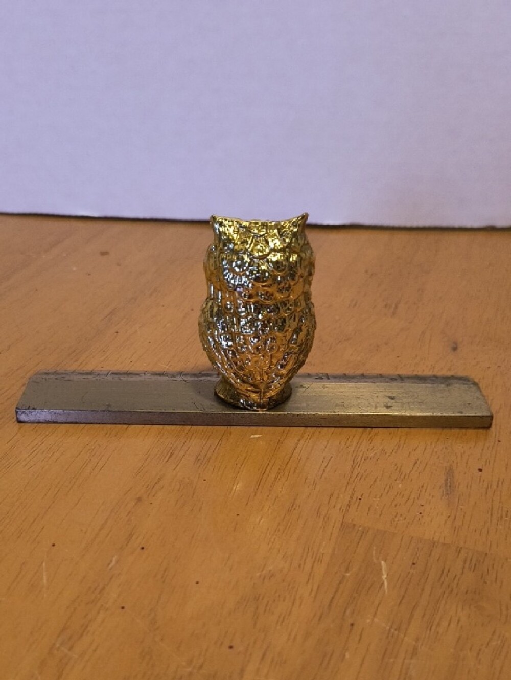Solid Brass Small Decorative Gold Owl Figurine Ruler Paperweight - B1 - Picture 2 of 6